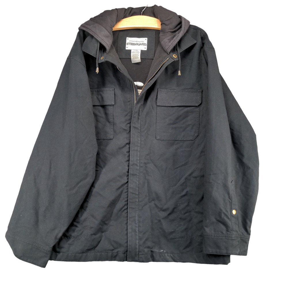 Steel Guard Men's Full Zip Hooded Work Jacket Black XL Big Embroidered Logo